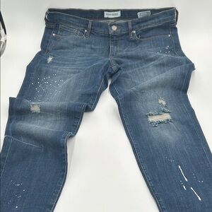 Banana Republic Dark Blue Distressed Jeans with Zipper Hem